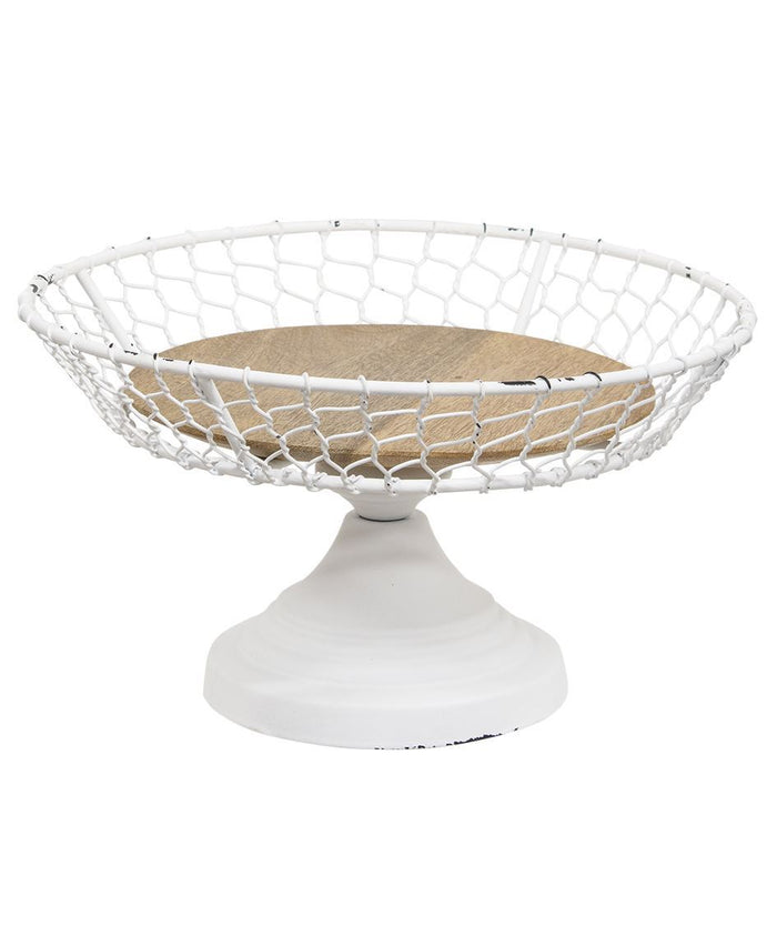 White Chicken Wire Metal Pedestal Tray