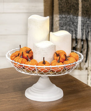 White Chicken Wire Metal Pedestal Tray