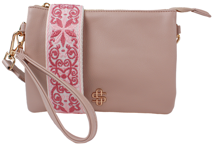 SS Leather Crossbody Wallet - Almond