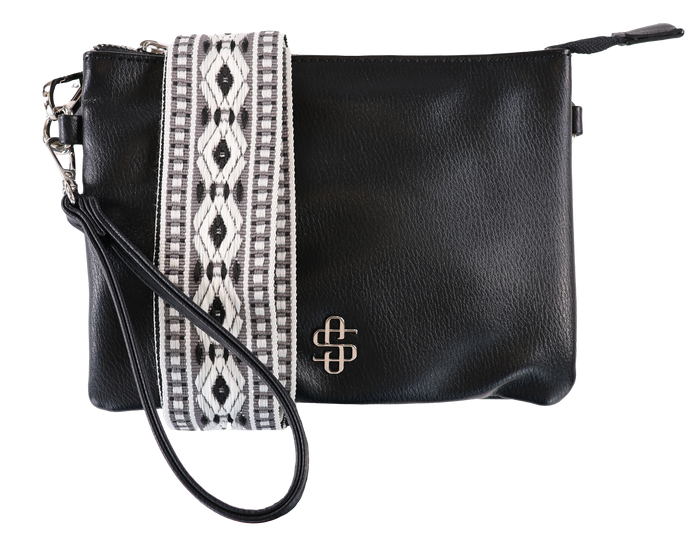 SS Leather Crossbody Wallet - Black