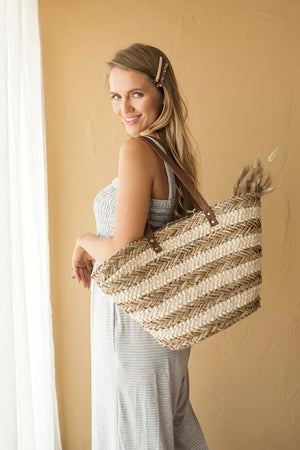 Beatrix Seagrass Tote - Natural/Ivory