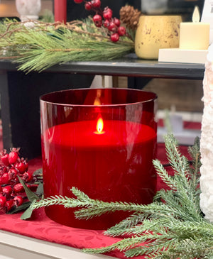 6x6 Flameless Candle in Glass Pillar - Red