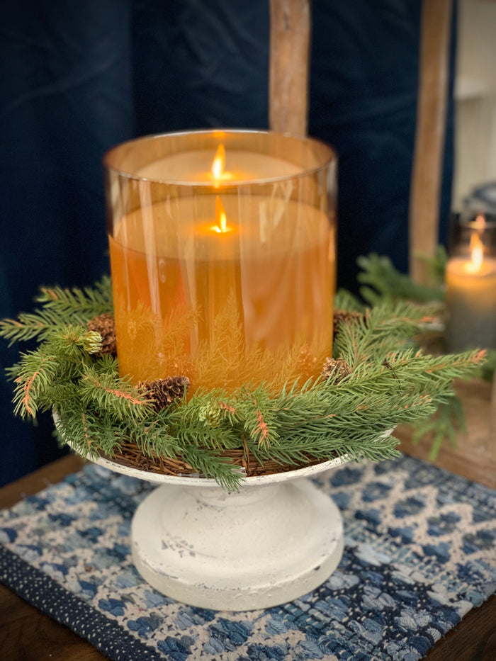 6x8 Flameless Candle in Glass Pillar - Amber