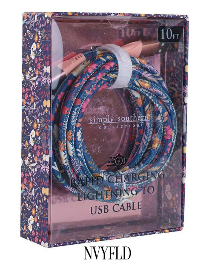 Simply Southern Lightning Cable - Navy Flowered