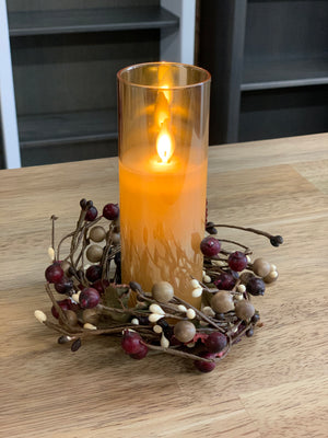 Slim Pillar Candle in Amber Glass Cylinder