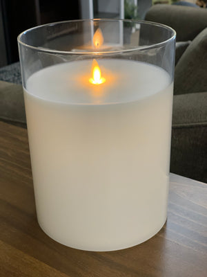 6x8 Flameless Candle in Glass Pillar - Cream