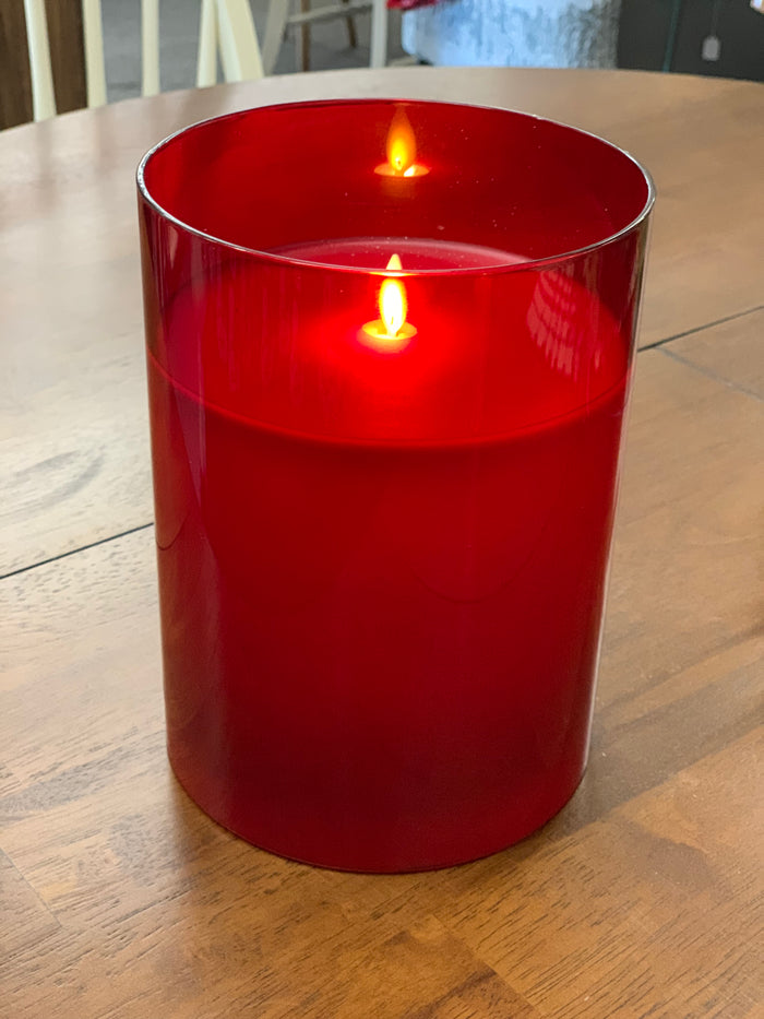 Moving Flameless Candle in Glass Pillar - Red - 6x8