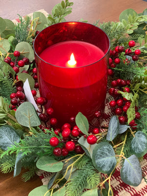 Moving Flameless Candle in Glass Pillar - Red - 6x8