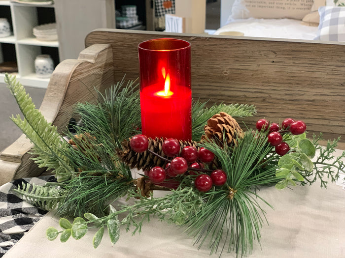 Slim Pillar Candle in Red Glass Cylinder